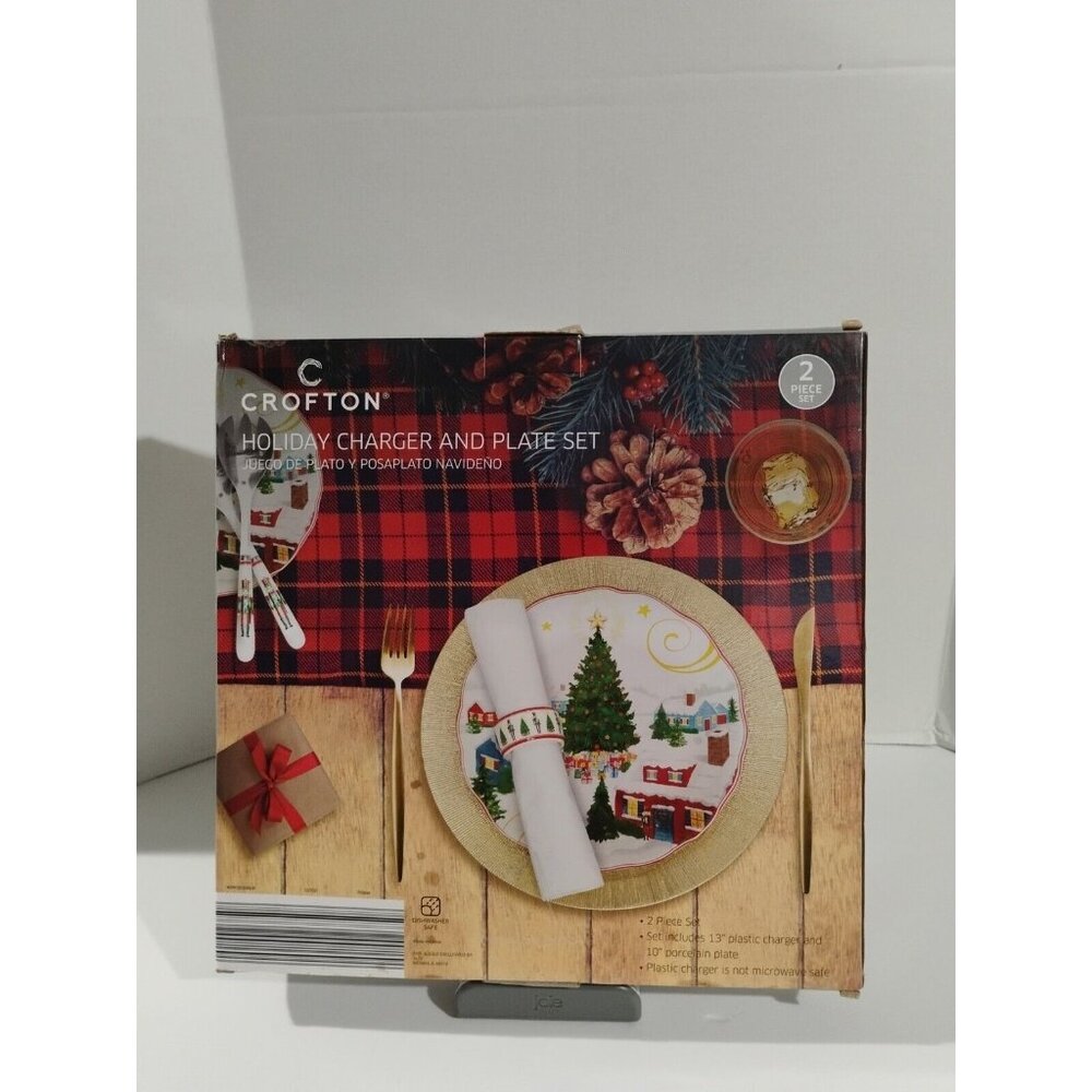 Crofton 2 Piece Porcelain Holiday Plate and Charger set Christmas